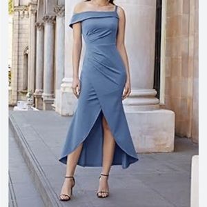 One Shoulder Cocktail Dress with Ruched mid section, high low length